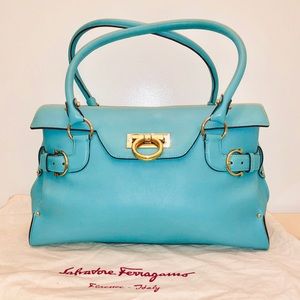 Salvatore Ferragamo Virna Gancini teal satchel bag